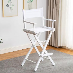 Foldable Solid White Wood Tall Director's Makeup Chair