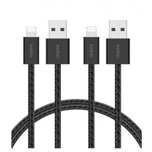 Belkin - BoostCharge USB-A Cable Braided Cable 1.5 Meter - with Lightning Connector 2-Pack - Black (Ecom - Brown Packaging)