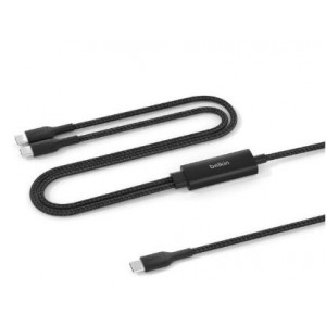 Belkin - BoostCharge Pro 2-in-1 USB C to USB C Charger Cable 140W- Braided Dual Charging Cable - Fast-Charging Combo Cord with Smart Power Sharing for MacBook- iPhone- iPad- Samsung- Pixel- etc - Blac