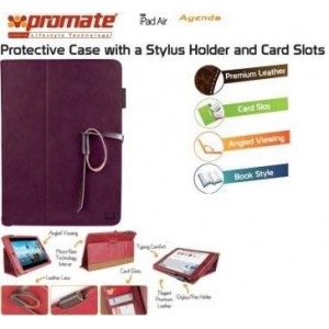 Promate  6959144003375  Agenda Premium Protective Leather Case with Stylus Holder and Card Slot for iPad Air-Purple