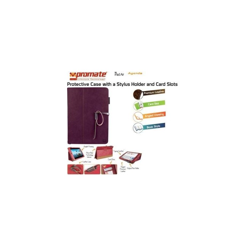 Promate  6959144003375  Agenda Premium Protective Leather Case with Stylus Holder and Card Slot for iPad Air-Purple