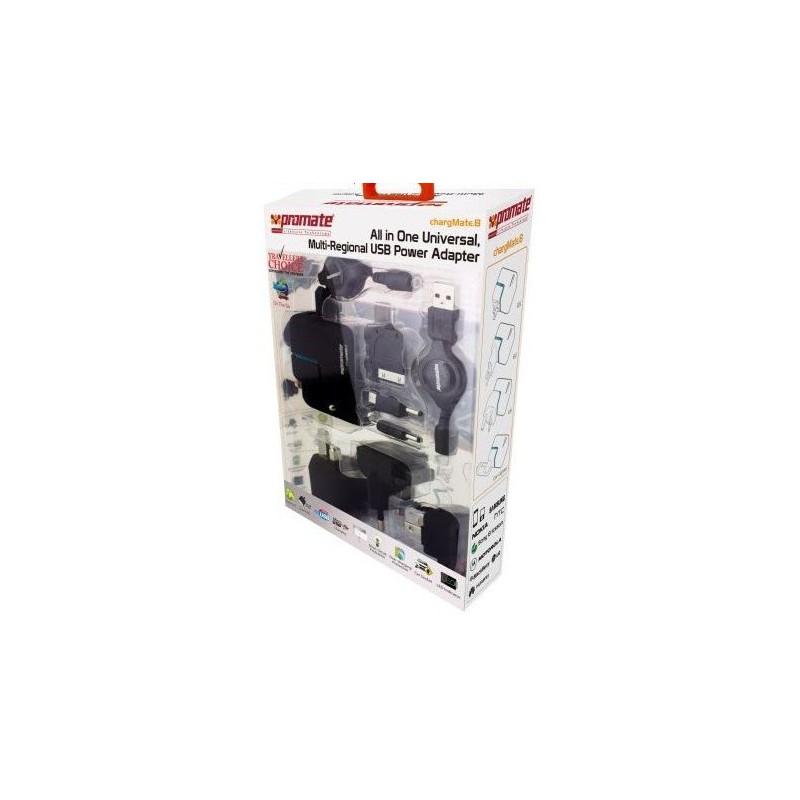 Promate  5161815031308  Chargmate.8 All in One Multi-regional USB Power Adapter with Dual USB Charging Port for Mobile Phones