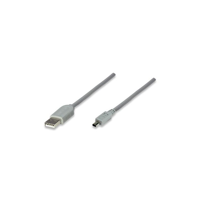 Manhattan 332804  A Male / Mini 4-Pin Male, Gray, 6 ft. (1,8 m)  Hi-Speed USB 2.0 Device Cable