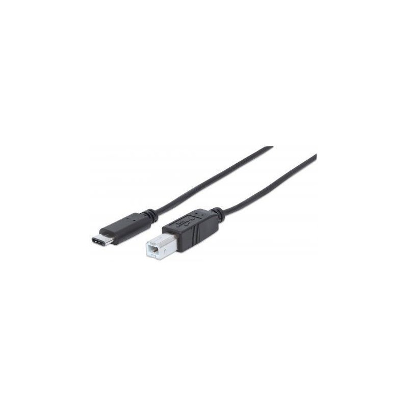 Manhattan  353304  USB 2.0, Type-C Male to Type-B Male, 480 Mbps, 1 m (3 ft.), Hi-Speed USB C Device Cable -Black