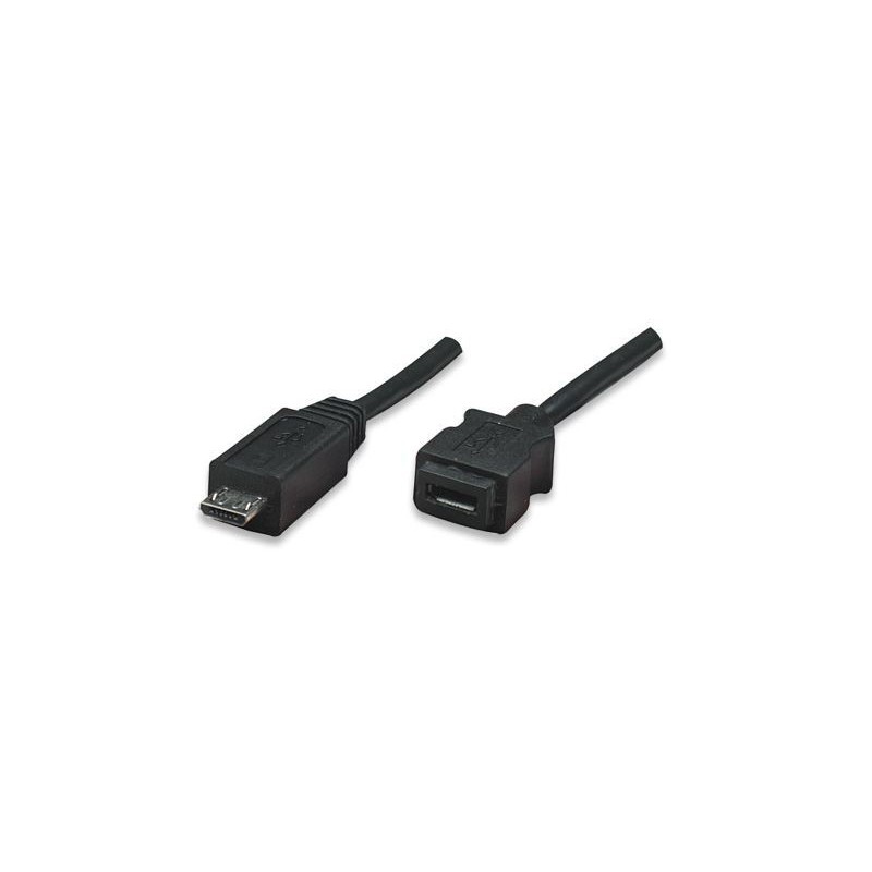 Manhattan  307420  Micro USB BM to Micro USB Female, HI-Speed USB 2.0 Extension Cable, 1.8 m- Black