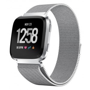 Fitbit Versa Magnetic Milanese Loop Watch Stainless Steel Band - Silver
