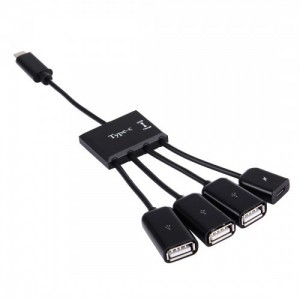 Tuff-Luv  H11_74  Portable 4 in 1 USB Type-C to 3 Ports USB 2.0 OTG HUB Cable with Micro USB Power Supply