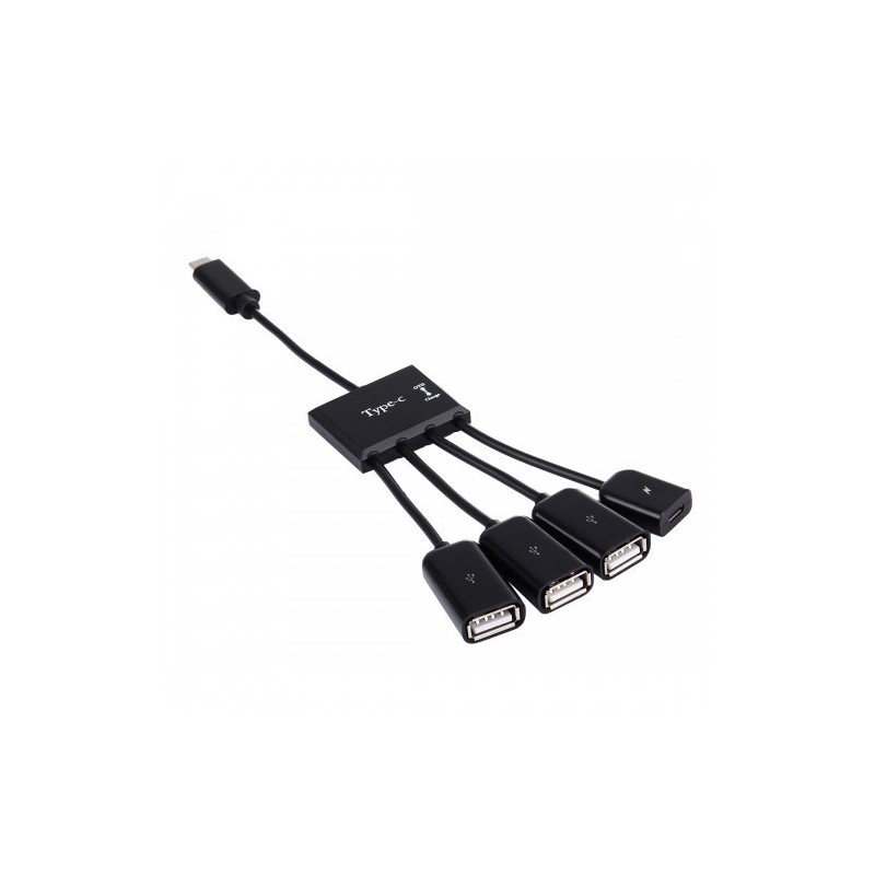 Tuff-Luv  H11_74  Portable 4 in 1 USB Type-C to 3 Ports USB 2.0 OTG HUB Cable with Micro USB Power Supply