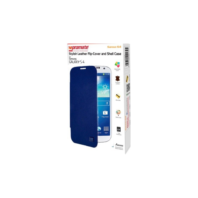 Promate  6959144001425  Sansa-S4 Stylish Leather Flip-Cover and Shell Case for Samsung Galaxy S4-Blue 