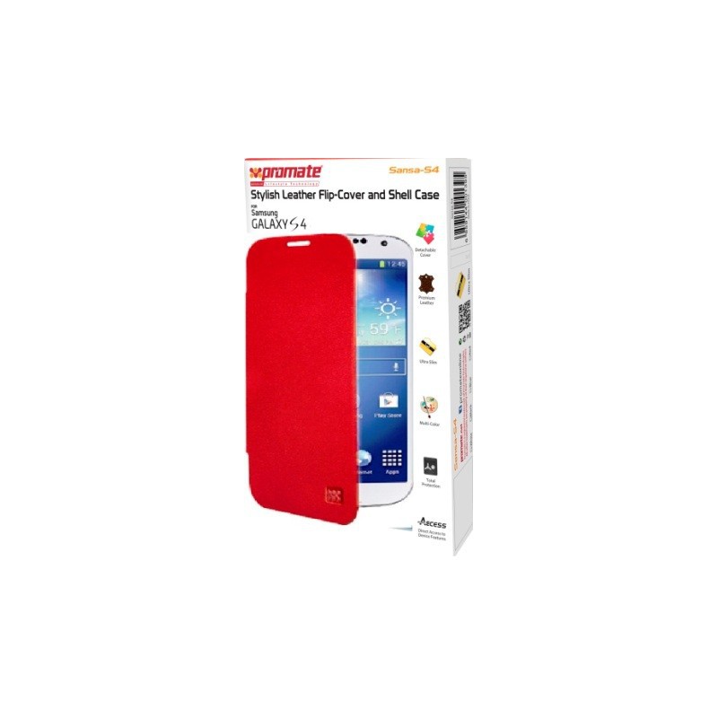 Promate  6959144001432  Sansa-S4 Stylish Leather Flip-Cover and Shell Case for Samsung Galaxy S4 - Red
