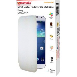 Promate  6959144001395  Sansa-S4 Stylish Leather Flip-Cover and Shell Case for Samsung Galaxy S4 - White