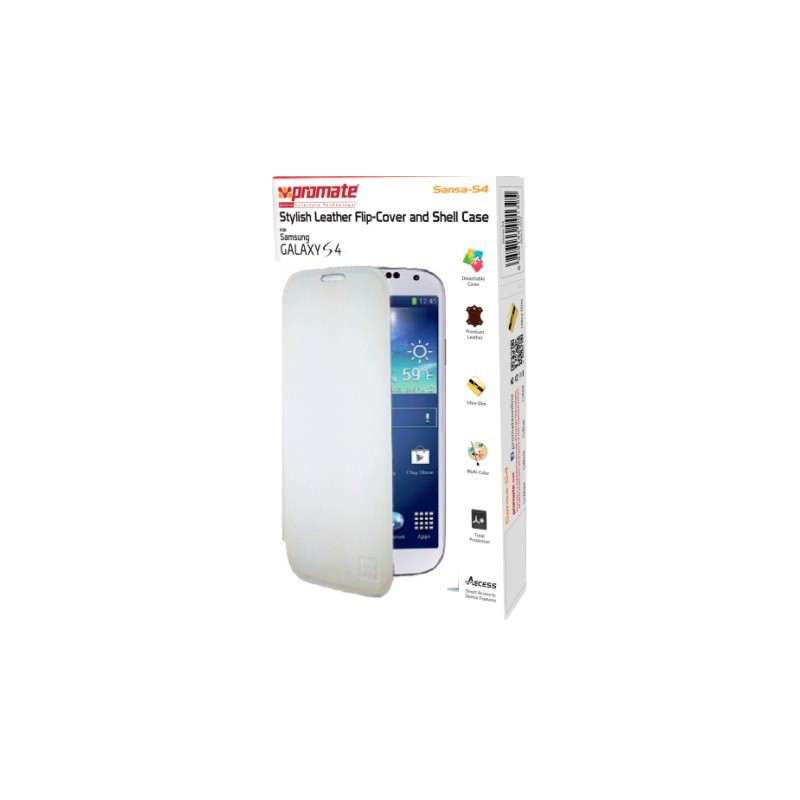 Promate  6959144001395  Sansa-S4 Stylish Leather Flip-Cover and Shell Case for Samsung Galaxy S4 - White