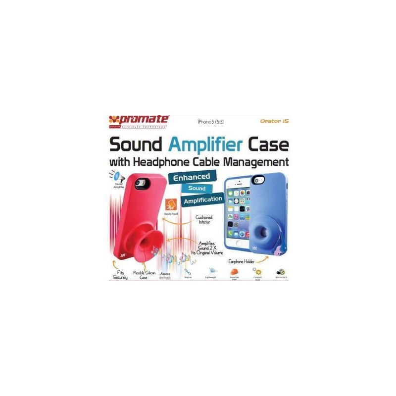 Promate  6959144005003  Orator-I5 iPhone 5 Sound Amplifier Case for Iphone 5/5s With Headphone Cable Management - Pink 