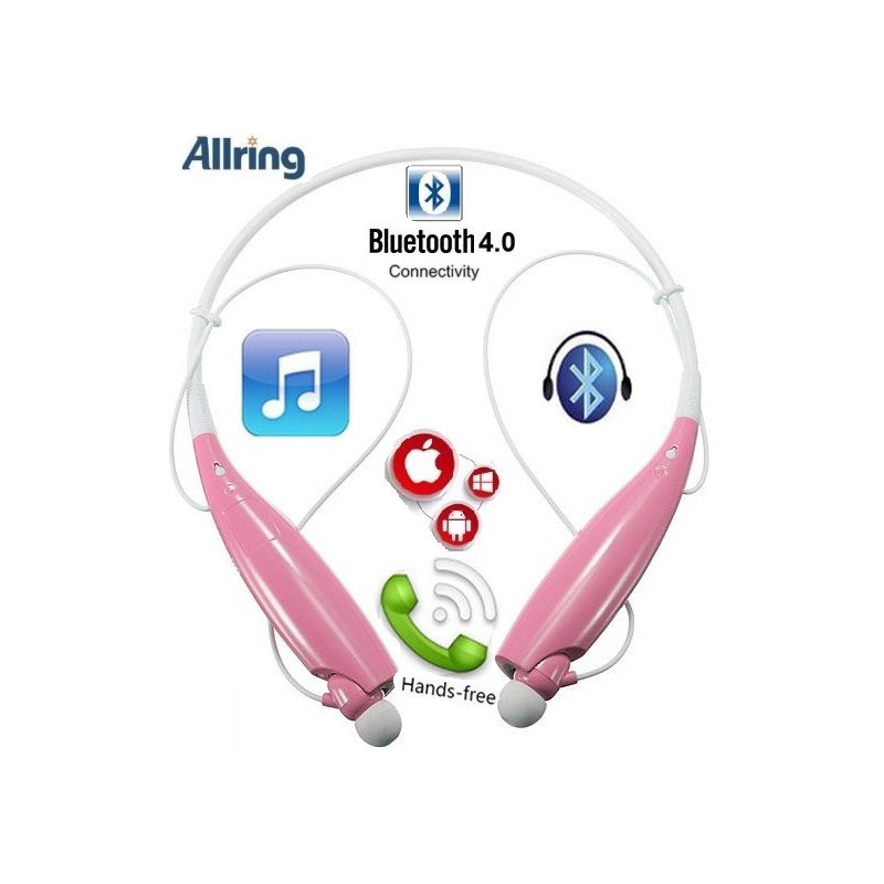 AllRing HBS-730-PNK Flexible Bluetooth Ver 4.0 Wireless Hand Free Sports Stereo Headsets Neckband Style Earphones - Pink