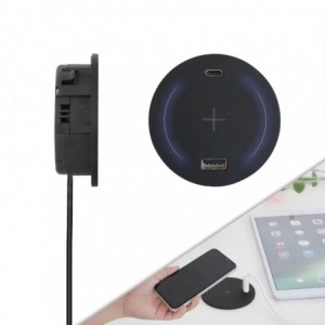 LinkQnet 60mm 15W Wireless Charging Desktop Grommet with USB Ports