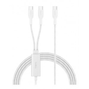 Belkin - BoostCharge Pro 2-in-1 USB-C to USB-C Charger Cable 140W- Braided Dual Charging Cable - Fast-Charging Combo Cord with Smart Power Sharing for MacBook- iPhone- iPad- Samsung- Pixel- etc - Whit