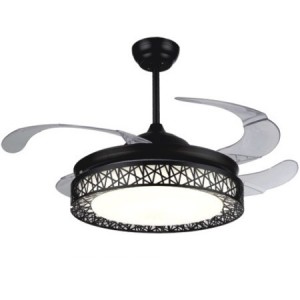 230VAC 60W Ceiling Fan Retractable Blades Black 48W LED