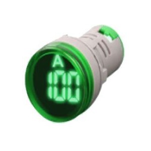 GREEN LED AMP DISPLAY 50-450VAC 28mm ROUND FACE c/w CT