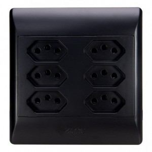 6X NEW SA  SOCKET OUTLET 4x4 WITH BLACK COVER PLATE
