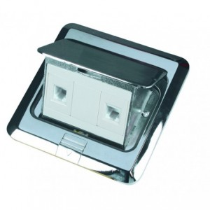 CHROME FLOOR MOUNT 1 x PHONE SOCKET RJ12 &amp; 1 X CAT6