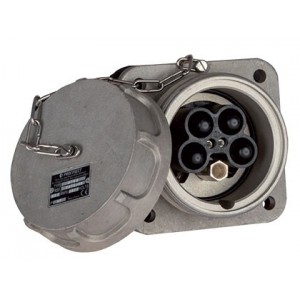 250A 400V 3P+N+E+2X6mm MALE PANEL SOCKET IN ALU ALLOY IP67
