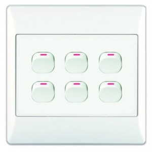 6-LEVER 1-WAY SWITCH 4x4 WITH WHITE COVER PLATE