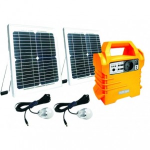 2x 10Wp SOL PANELS-2x 3W LED LIGHTS 14Ah BATT 75W INVERTER