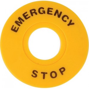 E-STOP 60MM Dia. Yellow Legend Plate