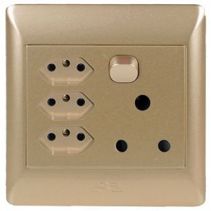 1x16A + 3X NEW SA  SW. SOCKET 4x4 C/W CHAMPAGNE COVER PLATE