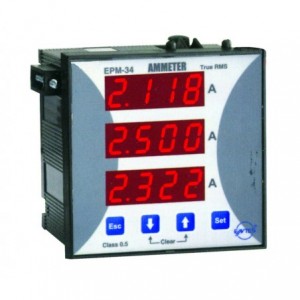 24-250VAC/DC THREE PHASE AMMETER 5-1000/5 OR /1A 96x96