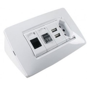 1x CAT6 DATA+1xTEL RJ11+2-1A USB+16A N-TYPE SKT DESKTOP WH