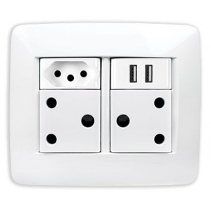 White 4X4 Socket Outlet 2X 16A Sa + N-TYPE 16A + USB