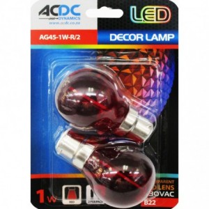 230VAC 1W G45 Transparent Red LED Lamp B22