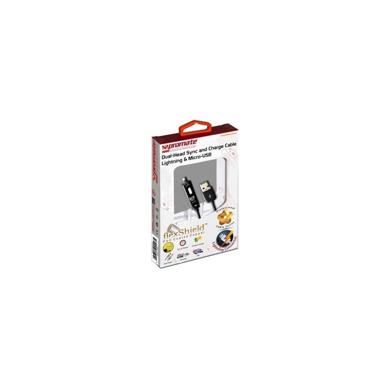 Promate 6959144007793 LinkmateDuo Dual-ended Charge and Sync  Cable Lightning & Micro-USB