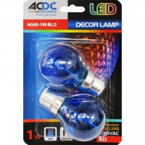 230VAC 1W G45 Transparent Blue LED Lamp B22