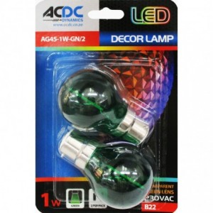 230VAC 1W G45 Transparent Green LED Lamp B22