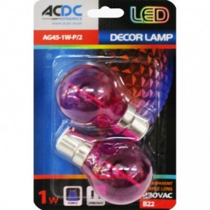 230VAC 1W G45 Transparent Purple LED Lamp B22