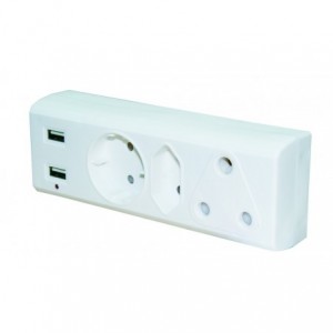 1X16A SA &amp; 1XEURO &amp; 1XSCHUCKO ADAPTOR C/W 2XUSB 1A