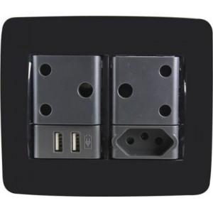 Black 4X4 Socket Outlet 2X 16A Sa + N-TYPE 16A + USB