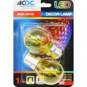 230VAC 1W G45 Transparent Yellow LED Lamp B22