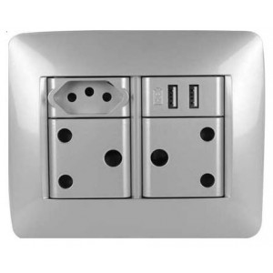 Slate 4X4 Socket Outlet 2X 16A Sa + N-TYPE 16A + USB
