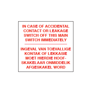 RED ON WHITE MAIN SWITCH LABEL (55mm x 70mm)