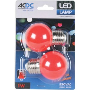 230VAC 0.6W Red E27 Lamp Ball Type / 2 Per PACK