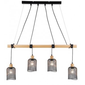 230V 4X40W Max. E27 Pendant Matt BLACK/WOOD 900X120X1200MM