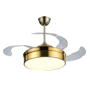 230VAC 60W Ceiling Fan Retractable Blades Gold 48W LED Light