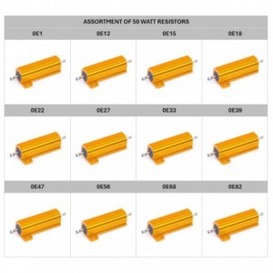 Assortment Of 12 Values Of 50W Alu Clad Resistors 0E1 To 0E82 RES-ASS-50W-LV1