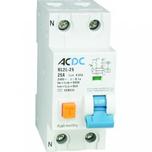 25A 30mA 2P DIN RCD WITH OVERLOAD