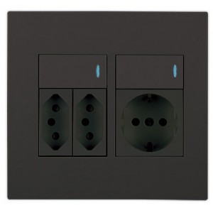 Schuko + 2X N-TYPE Switched Socket 4X4 Black Orion PRE-ASS.