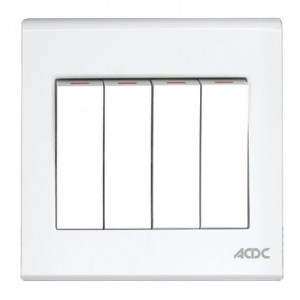 4 Lever 1 Way Switch 10A White For 3X3 Box