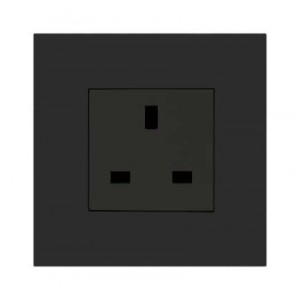 1X 13A Britsh Socket Outlet 3X3 Black Orion PRE-ASS.